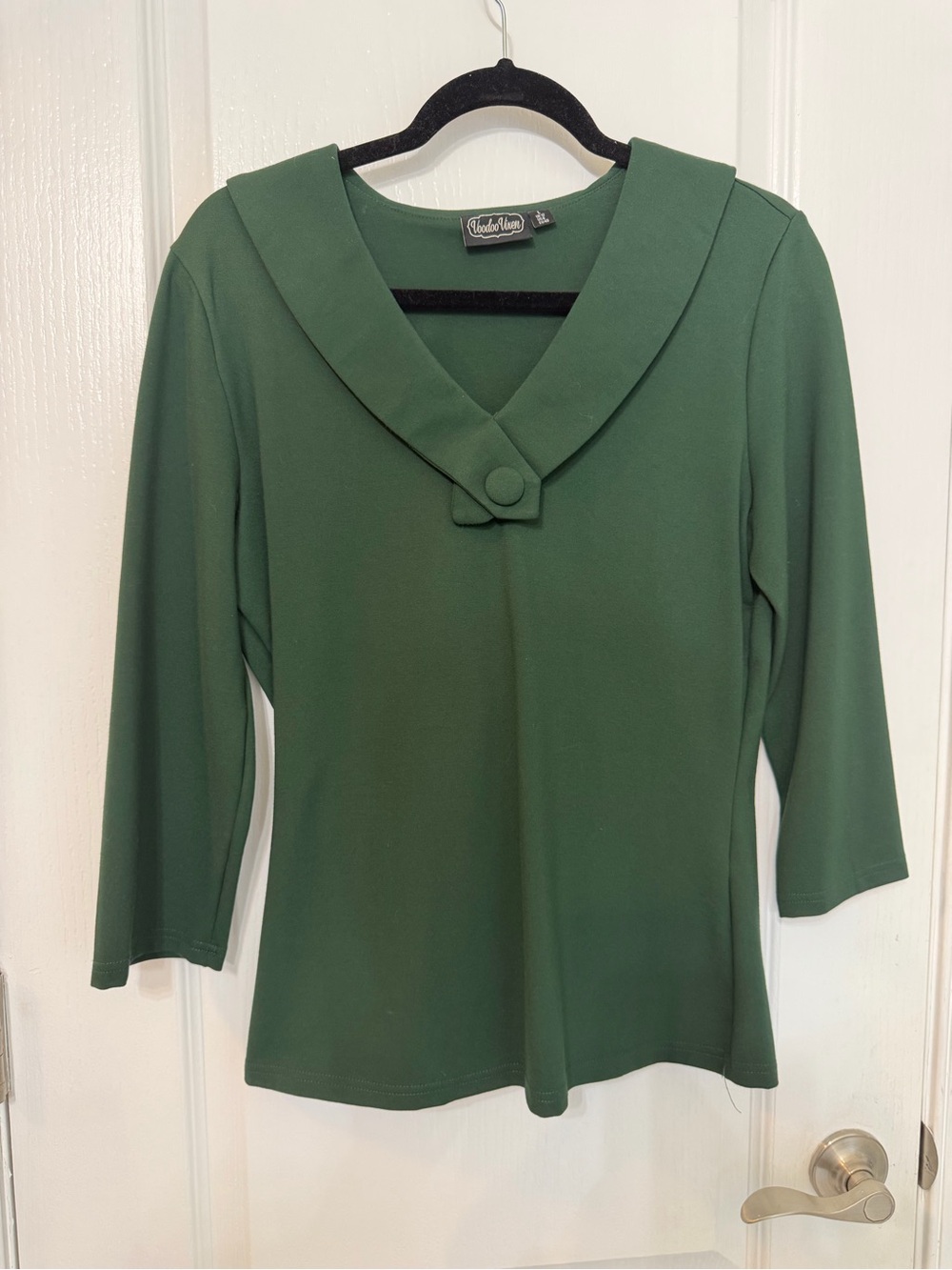 Voodoo Vixen Forest Green Notch Collar Top with Three-Quarter Length Sleeve